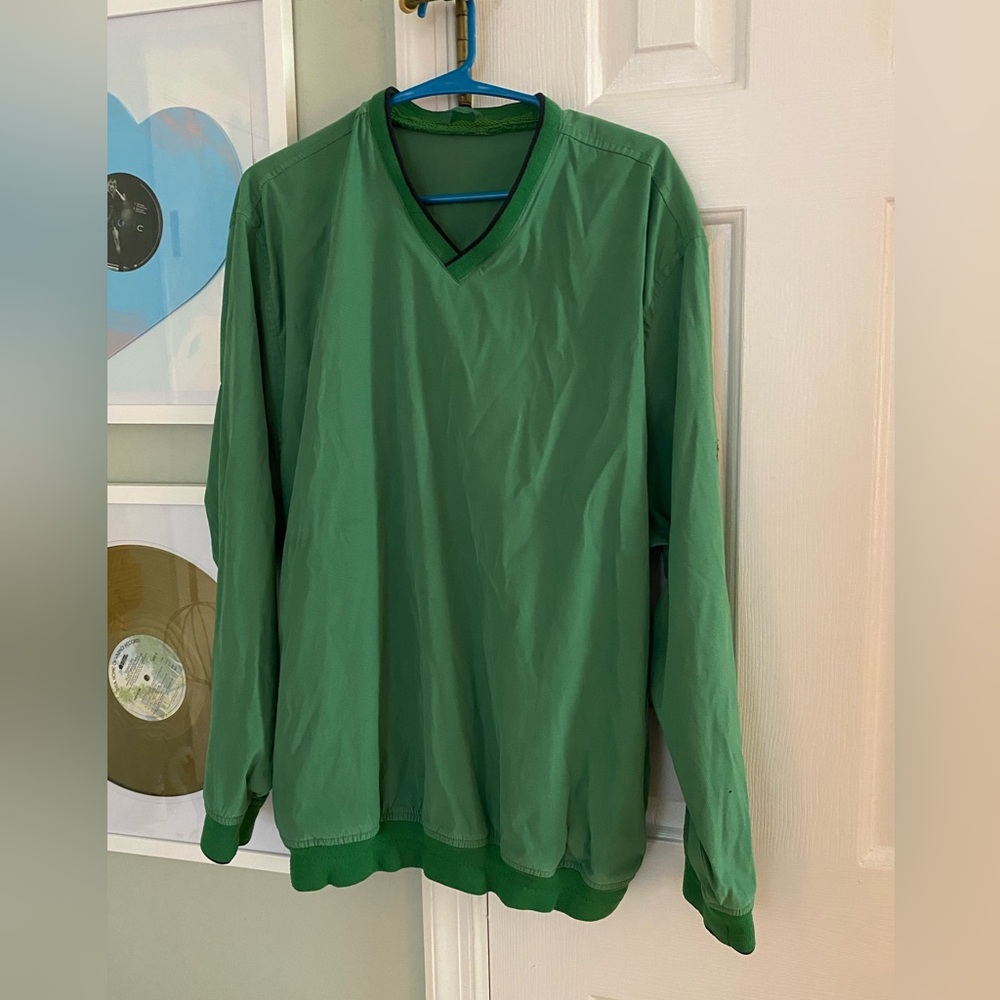 IZOD XFG Golf Pullover Windbreaker Mens L Green Lightweight V-Neck Long Sleeve
